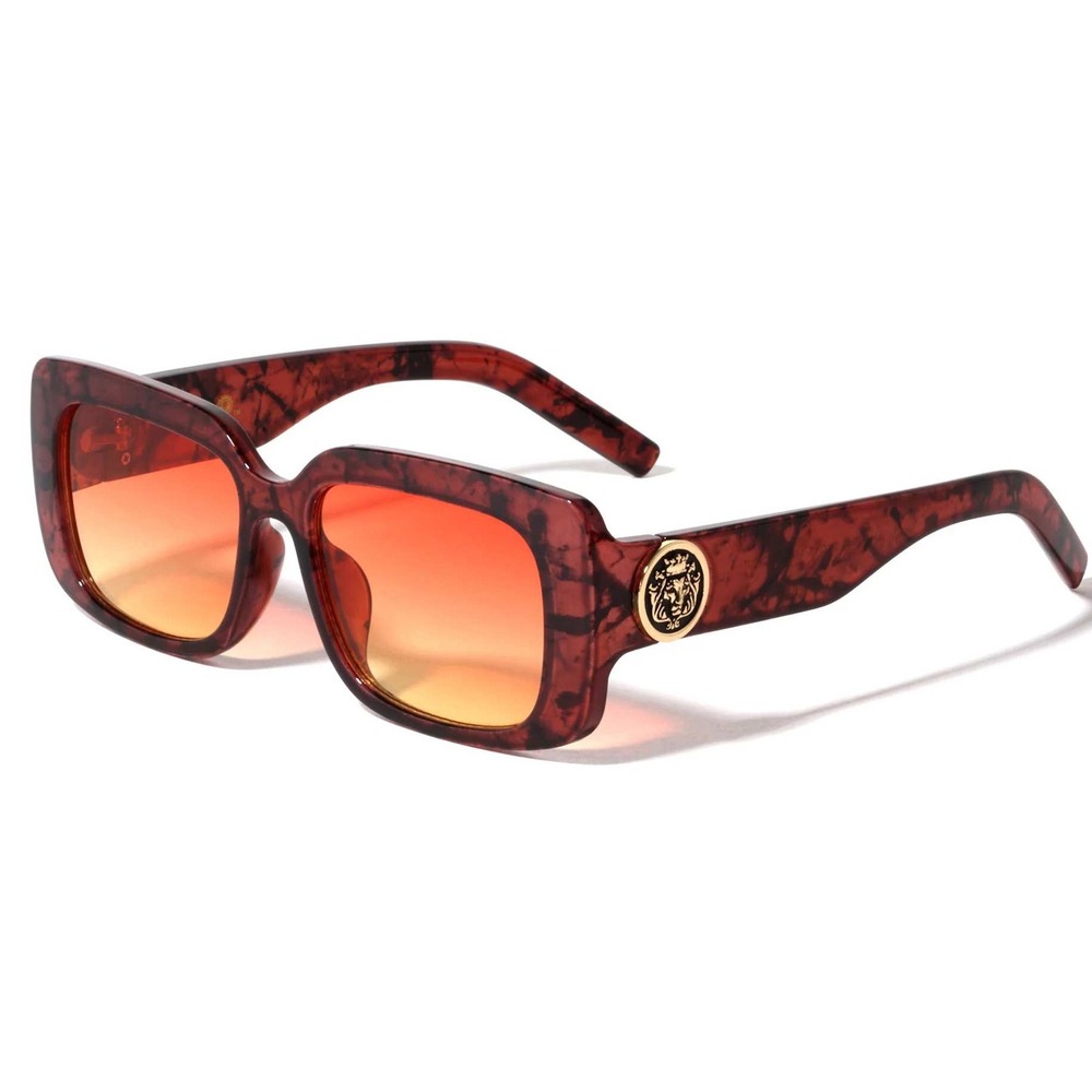 Retro Rectangle Sunglasses Tortoise Brown Frame Gold‎ Accent Orange Lens TRENDY